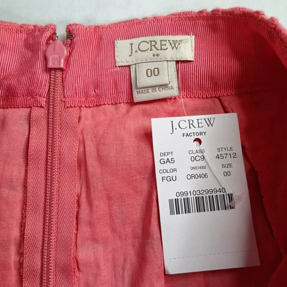 J Crew Pencil Mini Skirt Women’s Size 00 Pink‎ Explored Eyelet Lining Cotton
